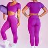 Solid 2PCS Seamless Yoga Set Abbigliamento da allenamento per le donne Vita alta Sportwear Running Fitness Gym Activewear Sport 220330