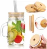 1000pcs Bamboo Cap Lids 70mm 88mm Reusable Wooden Jar Water Bottle Sublimation Tumber Lid with Straw Hole and Silicone Seal Sea Deliver