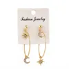 Hoop & Huggie Fashion Tassel Earrings Geometric Small Moon Stars Cross Crystal Stud Earring Set Ear Jewelry Pink For Women TrendyHoop
