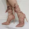 Sorbern Maßgeschneiderte Kleidschuhe Bandage schlanke High Heels sexy Nachtclub Bankett große 46 spitze Damen-Einzelschuhe