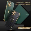 Luxury Business Leather Crocodile Texture Cell Phone fodral med fingerringhållare för iPhone 15 14 13 12 11 Mini Pro Max XS XR 6 7 8 Plus Skyddsfodral