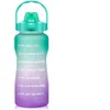 64 oz 2000 ml Wasserflasche mit Zeitmarkierungs-Strohhalm, BPA-frei, auslaufsicher, Triphenylmethan, gefrosteter Kunststoff, 2 l, groß, für Fitnessstudio im Freien, ss0112