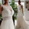 Vestido de Novia Bridal Gowns Boho Wedding Dresses 2022 v Neck Beach Laceエレガントなボヘミアンチュールセクシーバックレスドゥマリアージ253J