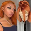Ombre Ginger Parrucche corte in pizzo Bob 150% Parrucca anteriore in pizzo per capelli umani per le donne Bionda Arancione Dritto frontale brasiliano 360