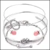 Charm Bracelets Jewelry 4 PCS/ 세트 클래식 화살표 매듭 라운드 크리스탈 보석 MTILAYER 여성 패션 파티 선물 드롭을위한 조절 가능한 개방형 팔찌