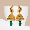 Dangle Chandelier Gypsy Gold Color Peacock Bells Jhumka Boucles d'oreilles Bohemian Retro Green Beads Tibétain OorbellenDangle DangleDang