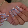 24 -stks afneembare lange kist onwaar met ontwerpen druk op S Blue Sky Ballerina Wearable Fake Full Cover Nail Tips 220630