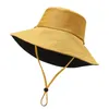 Wide Brim Hats Women Fashion Big Solid Color Double-sided Sun Fisherman Hat Men Cotton Breathable Outdoor Travel Bucket HatsWide Davi22