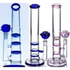 Purple Pink Blue Straight Smoking Hookah Bongs with Three Layers Fliter Black Green Dab Rig Smoking Bubbler 14MM Joint Recycler Water Pipe
