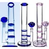 Purple roze blauw rechte roken Hookah Bongs met drie lagen Citer Zwart Groen Dab Rig Rook Bubbler 14mm gewricht Recycler Water Pipe