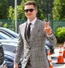 Schwarz-weiß kariertes Herren-Hochzeits-Smoking, 2-teilig, schmale Passform, Spitzenrevers-Outfits, Blazer-Kleidung