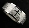 Band Rings Gold Silver Silver Rostfritt Steel English Lord's Prayer Cross Etaching Polishing Ring