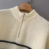 Kobiety luźne dzianiny swetry moda zamek błyskawiczny vneck pullover żeńskie swobodne pasiastki z długim rękawem Patchwork Skoczki jesienne zima 220816