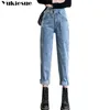 Джинсы с высокой талией женщина плюс размер стрит в джинсовых штанах Свободный покрытый винтаж с мытья парня женщин плюс 210608