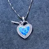 Hänge halsband lyxiga kvinnliga blå eld opal hängen silver färg hjärtnyckel halsband vintage bröllop för kvinnor