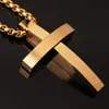 Pendant Necklaces 40mm 26mm Fashion Stainless Steel Silver Color/Black/Gold Cute Cross Men Women Necklace Box Chain 24" Birthday GiftPe