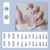 Faux ongles 24 pièces/boîte mat ballerine ongles conseils appuyez sur bleu foncé cercueil faux avec strass Design couverture complète Patch Prud22