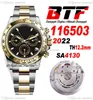BTF Better Factory SA4130 Автоматические мужские часы с хронографом Два тона Желтое золото Черный циферблат 904L Oystersteel Браслет Super Edition TH 12,2 мм Puretime B2