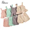 Baby babymeisjes casual tweedelige massieve kleding set kleur van de schouderbladen shorts groen paars roze naakt 6m 4t 220620