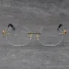 New Metal Diamond cut Lens Rimless Optical Reading Frames Square Eyeglasses 18K Gold Frame Glasses Men Myopic Fashion Eyewear Male and Female Size:55