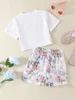 Meninas letra gráfico tee floral impressão paperbag cintura shorts ela