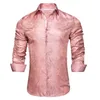 Mäns Casual Shirts Rose Pink Paisley Silk Shirt Långärmad för män Jacquard Male Business Party Wedding Dress Hi-Tie Designer