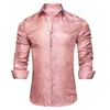 Mäns Casual Shirts Rose Pink Paisley Silk Shirt Långärmad för män Jacquard Male Business Party Wedding Dress Hi-Tie Designer