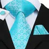 Light Blue Solid Silk Wedding Nicktie For Men Hanky Cufflink Tie Set Business Party Dropshipping Novelty Design