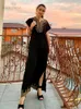 Boho elegante geborduurde mandarijn kraag korte mouw zijkant split Summer jurk dames street slijtage casual maxi jurk n1154 220516