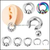 Nose Rings Studs Body Jewelry Stainless Steel Captive Bead Hoop Ear Piercing Expander Gauge Closure Nipple Ring Drop Delivery 2021 6Hets