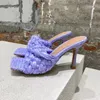 Pantoufle d'été romaine européenne Lafite herbe chaussures pour femmes Scuffs pantoufles à talons hauts, avec un design de style rhombique, à la mode, une sandale sexy et polyvalente