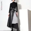 LANMREM Mesh Patchwork Skirt for Women Plus Size High-end Casual Irregular Leather Skirts Lady Female Spring New 2A6012 210331