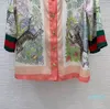 2022 Spring Summer Brand samma stil Två stycken Set Dress Lapel Neck Long Sleeve Empire Flora Print Womens Clothes Runway Dress Shirt
