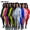 CM.Yaya Active Sweatsue Två 2piece Set för Kvinnor Vinter Fitness Outfit Fleece Pullover Hoodies + Jogger Byxor Matchande Tracksuit 220315