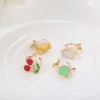 Pendientes con Clip en forma de fruta para niños, 4 Uds., joyería para niños de dibujos animados, pendientes de aleación perforados con oreja para niña