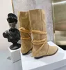 2023 Topselling selling famosa marca meio boots designer feminino clássico de luxo vintage tira de tira de tira booties de couro genuíno suave para menina