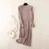 Hlbcbg temel katı uzun örgü maxi sweater elbise sonbahar kış balıkçı yakalı uzun kollu elbise elbise yivli düz elbiseler T220804