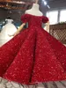 Luxury Silver Red Bling Girls Pageant Dresses Sequin Fluffy Off The Shoulder Ruched Flower Girl Dresses Ball Gowns Party Dresses for Girls