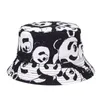 Berets Bucket Hat For Men Women Cartoon Panda Black White Panama Fisherman Caps Summer Print Fishing Sun HatBerets