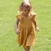 Девушка платья мода детская принцесса одежда летнее малыш натуральные льня