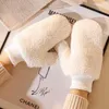 Vijf vingers handschoenen Koreaanse Winter Winter Warm wanten schattige cartoon plus fluwelen dikke gebreide hangende nek buiten fietsen vol vinger pluche