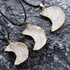 Natural Crystal Stone Gold Plated Druzy Moon Shape Pendant Necklaces Party Jewelry For Women Men With Rope Chain