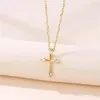 Pendant Necklaces Simple Jesus Cross Necklace For Women Stainless Steel O-chain Four Zircon Jewelry Party GiftPendant