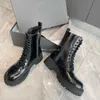 겨울 브랜드 트랙터 발목 부츠 검은 색 부드러운 송아지 가죽 전투 부츠 청키 디자인 zip 사이드 레이스 업 드레스 파티 편안한 신발 EU35-40
