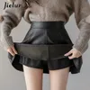 Jielur Pu Pleated Skirt autunt Women Solid Color Leather Skirts女性スリムハイウエストSaia Faldas Chic Zipper Mini Skirt 220505