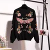 Women's Two Piece Pants Women's Set Pearl Suit Beaded Women Knitted Tracksuit Embroidery Flower Sweater 2 Jogger Winter Clothes Jumper