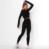 Women Seamless Yoga Set Fitness Sports Suits GYM Cloth Long Sleeve Shirts High Waist Running Leggings Workout Pants Bra 220330