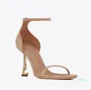 2022 Lady Dress Party Sandal Kvinnor Sandaler Suede Läder Högklackat Skor, Ankelband Skor Lyxig design Opyum Brand Design On-Heel Black