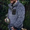メンズフーディーズメンズスウェットシャツ冬フリースプルオーバースウェットシャツジャケットボタン襟暖かいセーターコートヒョウ柄のプリント男