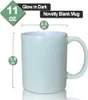Tasse à thé au lait en céramique vierge sublimation 11 oz lueur dans la tasse à café sombre tasses lumineuses en céramique à revêtement blanc